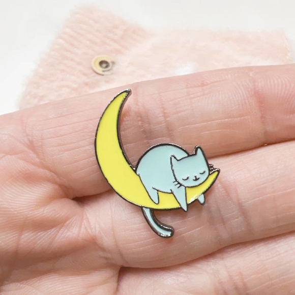 Cat Enamel Pin Napping on the Moon - Picture 2 of 5